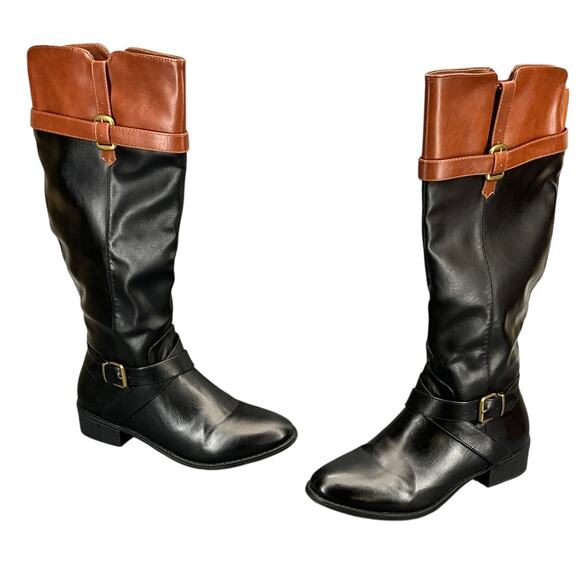 Rampage Imagine Black Brown Zip Up Tall Equestrian Riding Boots Women 8.5 - Picture 1 of 7